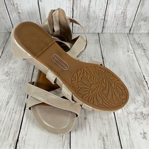 Comfortiva Melody Memory Foam Muted Gold Dusted Leather Zipper Strap Sandals 9.5 - Picture 8 of 8